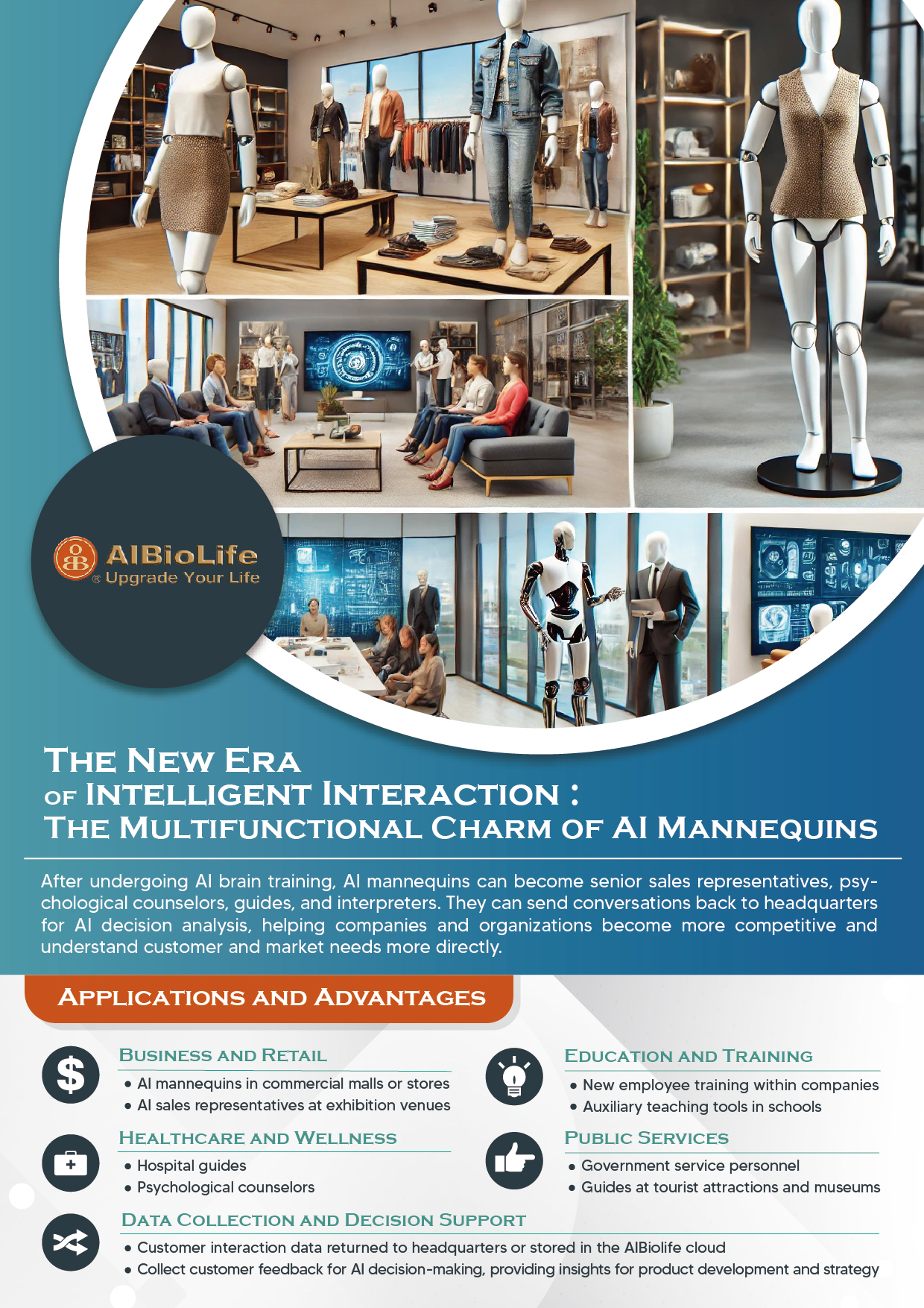 AI Generatived: The New Era of Intelligent Interaction: The Multifunctional Charm of AI Mannequins After undergoing AI brain training, AI mannequins can become seasoned sales agents, psychological counselors, tour guides, and more. They can relay conversations back to headquarters for AI decision analysis, enabling companies and organizations to gain a competitive edge by directly understanding customer and market needs.